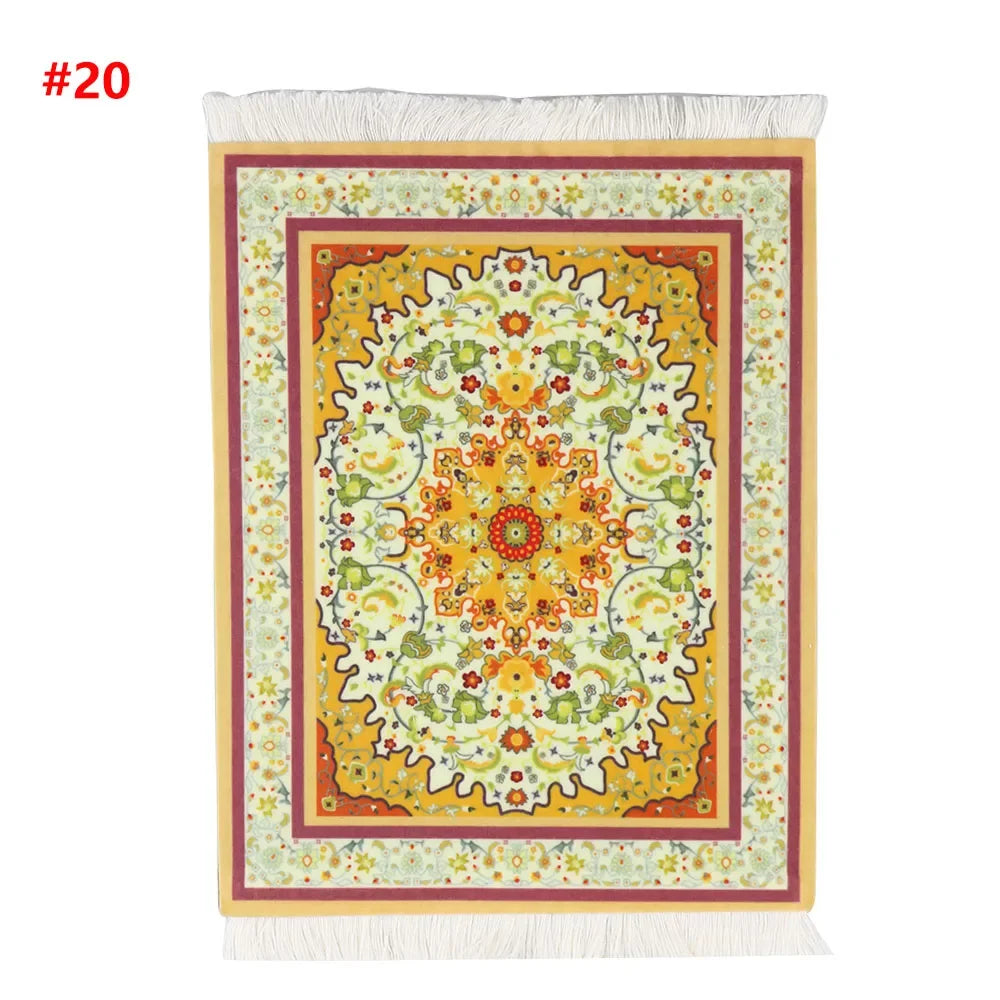 tapis rouge noir bleu beige ornements floraux motifs géométriques classique non glissant adhésif souris