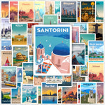 stickers autocollants stickers urbains paysages vintage tons pastel adhésifs illustrations naturelles opaques set voyage