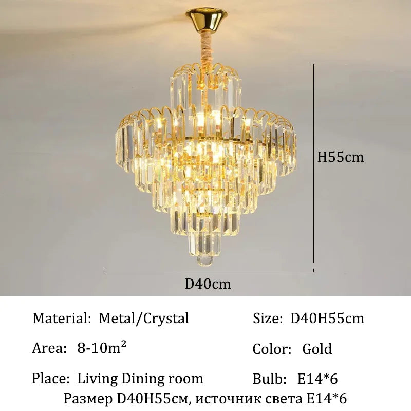 lustre moderne élégant doré cristal transparents suspension salon chambre lumières 4000K 3000K 6000K