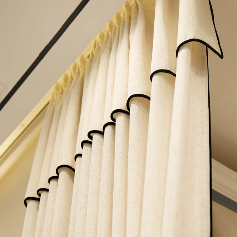 rideau polyester texture lin classique beige clair fenêtre française moderne personnalisable opaqué