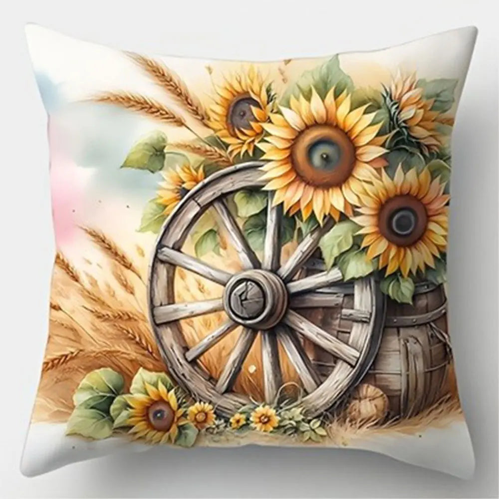 housse coussin polyester motif tournesol vintage rustique décoration maison lit salon voiture