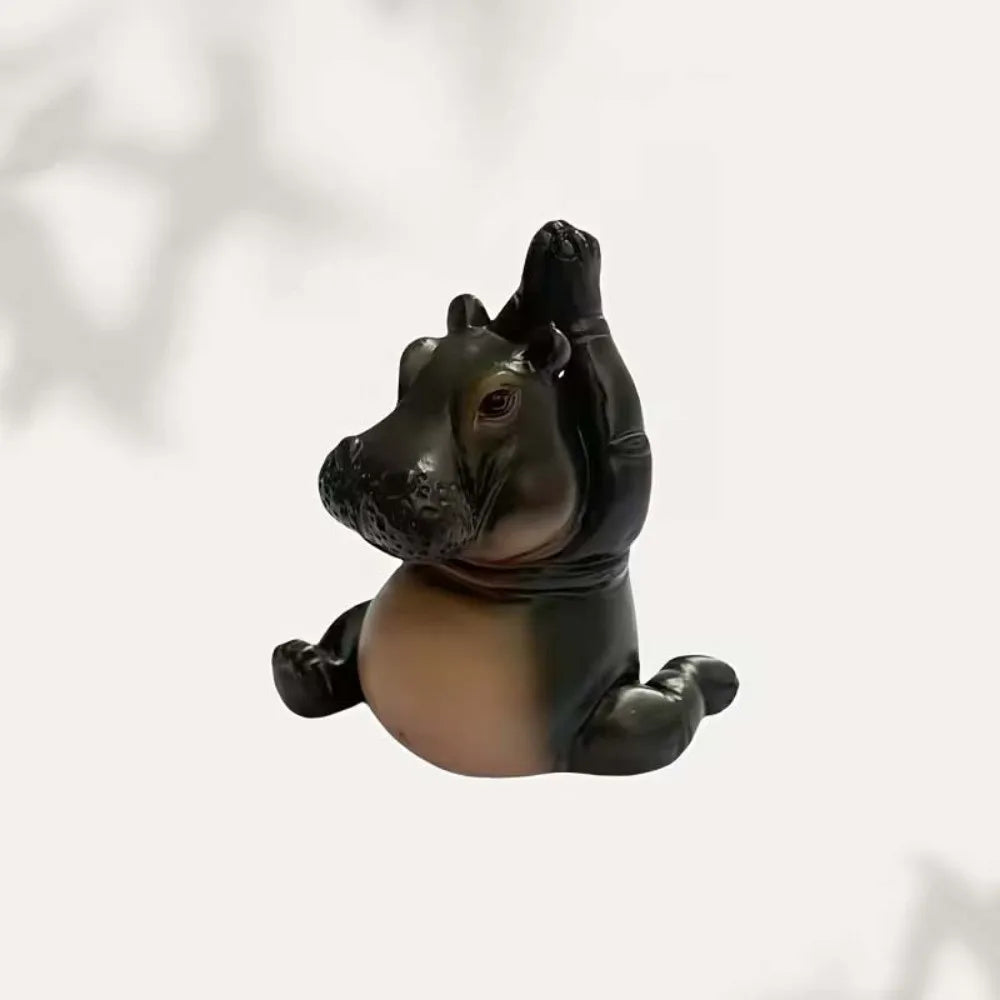 statuette hippopotame résine noir marron pose yoga méditation moderne minimaliste