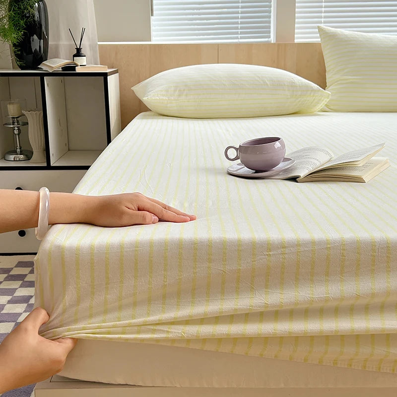 housse lit rayures blanches bleues coton élastique moderne adultes chambre literie blanc bleuclair