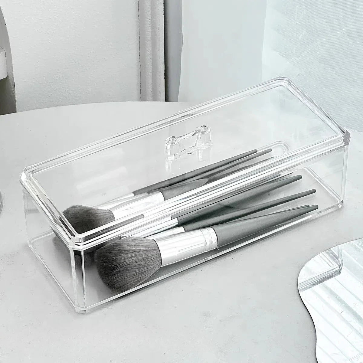boîte rangement cosmétique transparente moderne éponge brosse maquillage flacon produit coton tige papier absorbant