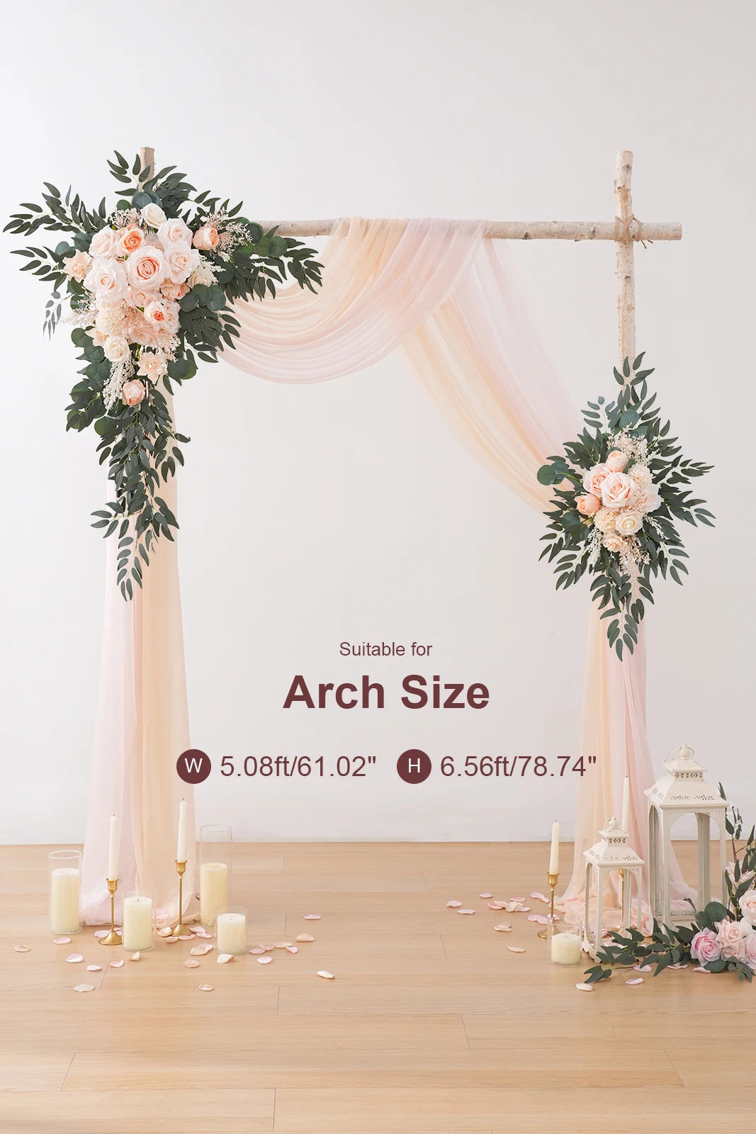 Arche mariage romantique fleurs artificielles rideaux gaze soie naturelle extérieureDecoration événement