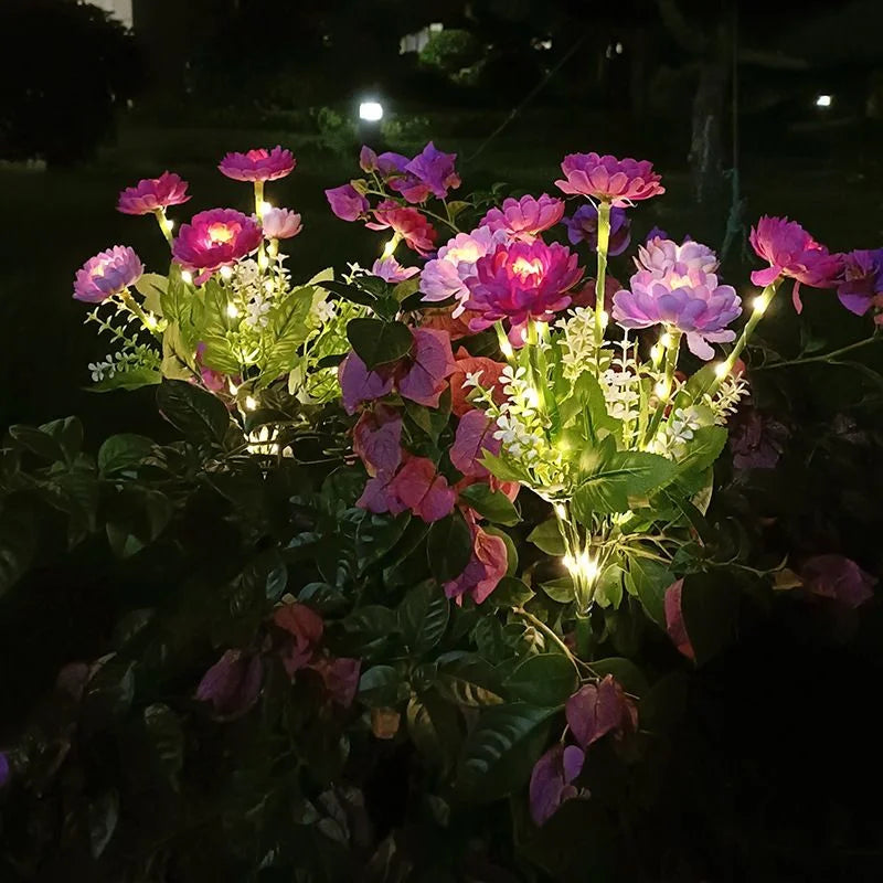 fleurs artificielles lumineuses rouge rose jaune blanche modernes extérieures patio jardin decoration fete noel