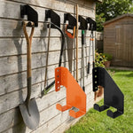 support murale robuste outil jardin noir orange métal peint utilitaire multiple