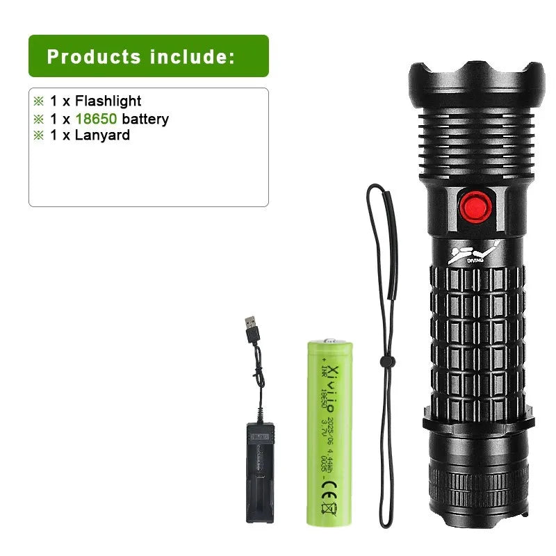 torche lampe poche plongée plombeuse 9900 lumens led noire texturée résistante rechargeable
