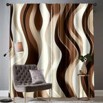 rideau marron moderne rayures ondulées 100 polyester pièces