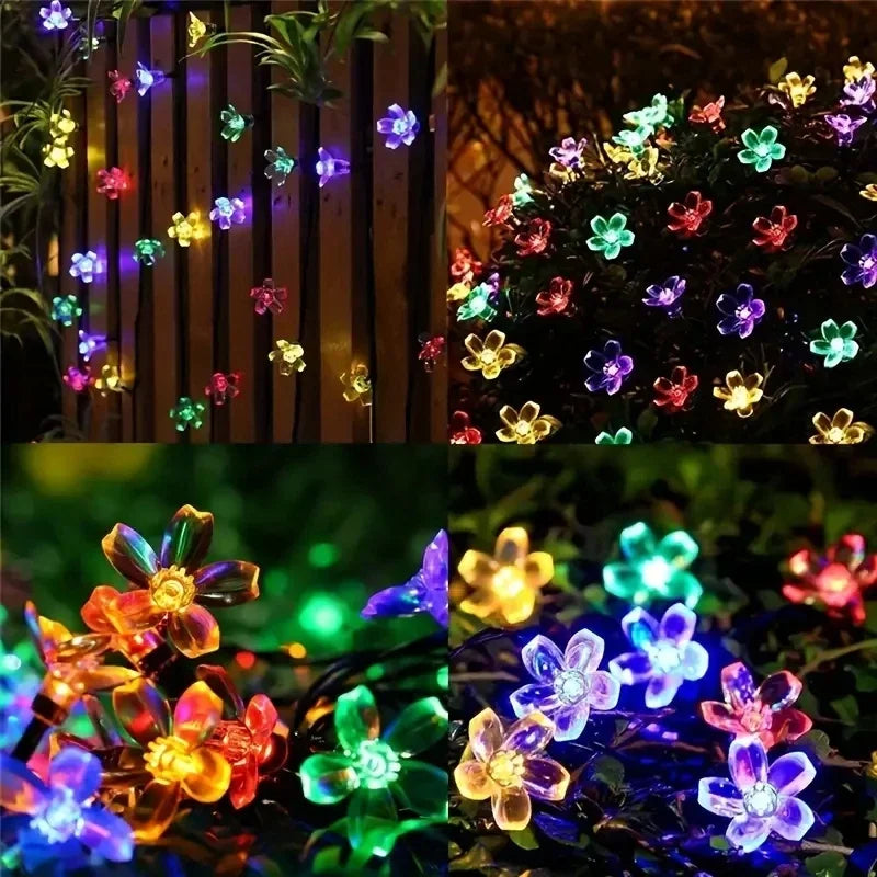 guirlande lumineuse solaire 12m 200leds violet multicolore fleurs moderneextérieur fêtes mariage