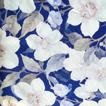 tissu brocart bleu blanc gris imprimé floral fleurs feuilles bricolage maison biodegradable 150cm