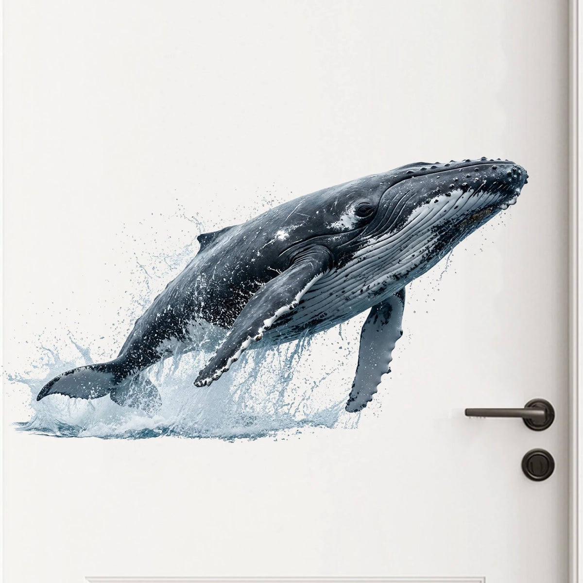 décoration murale baleine sautant eau noir blanche texturée adhésive intérieur moderne réaliste autocollant vinyle