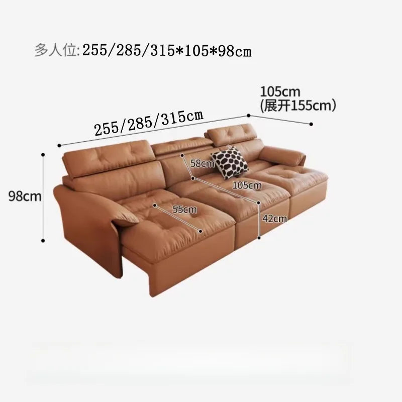 canapé d'angle simili cuir marron clair moderne 255cm longueur inclinable coussin décoratif