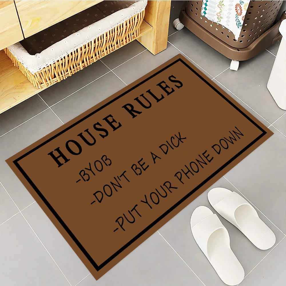 tapis sol antidérapant marron lettres blanches moderne résistant bactéries extérieur garage porte