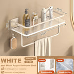 étagères salle bain blanc modernes adhésives rangement produits toilette serviettes brosse dents aluminium acrylic