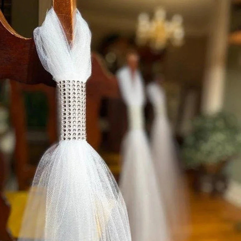 décoration mariage tulle blanc strass argentés bande festive chaise meuble événementière translucent festive