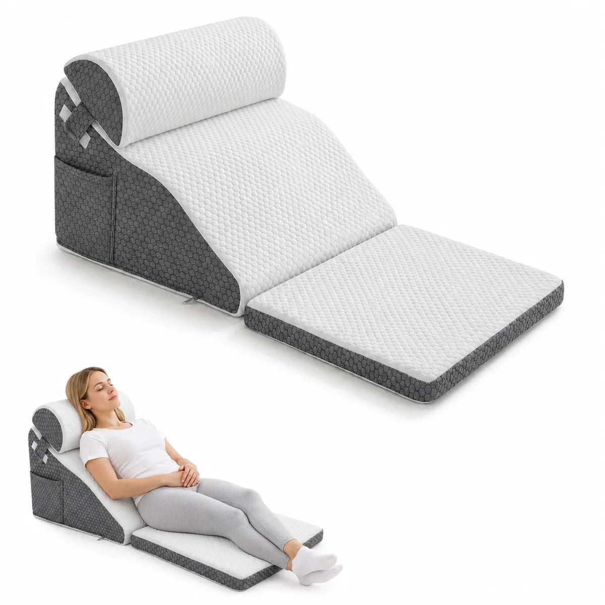 coussin inclinable gris blanc mousse polyester tissu respirant poche moderne literie confort dos cou