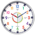 horloge murale moderne enfants chiffres colorés fond blanc cadre argenté silencieuse salon chambre