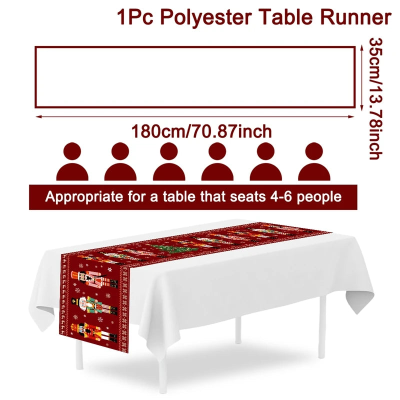 table noël polyester motifs noël père noël renne flocons or rouge blanc hiver traditionnelle