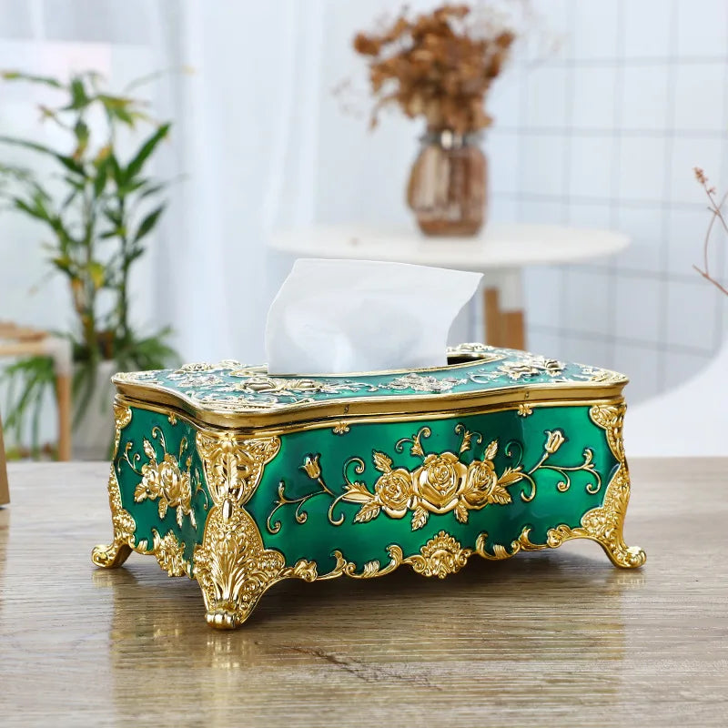 boîte mouchoirs ornemental blanc doré classique baroque tissu amovible moderne maison