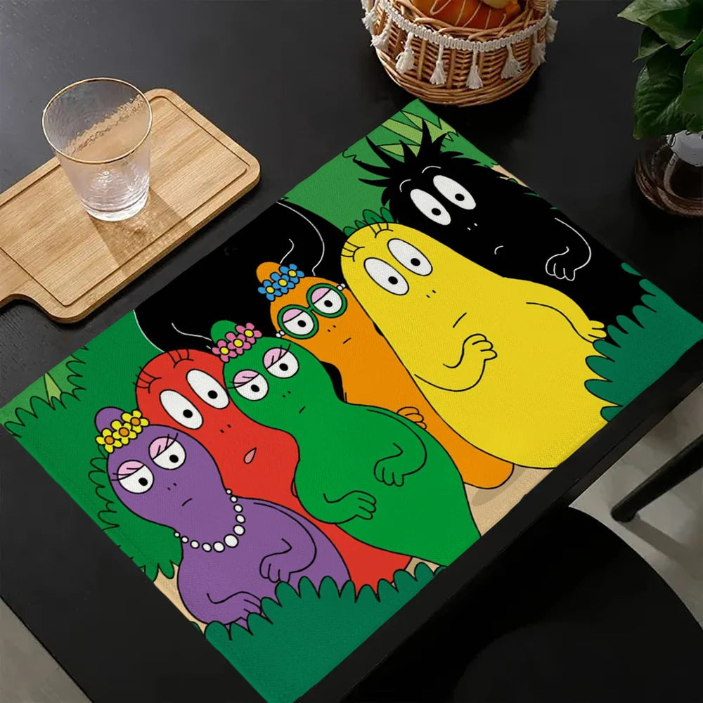 tapis multicolore dessins animés personnages cartoon table maison isolation thermique plats occidentaux