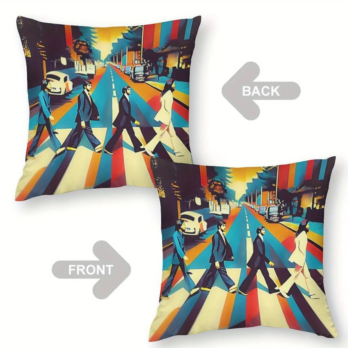 coussin pop art the beatles abbey road zip multicolore 45x45cm polyester carré déco lit