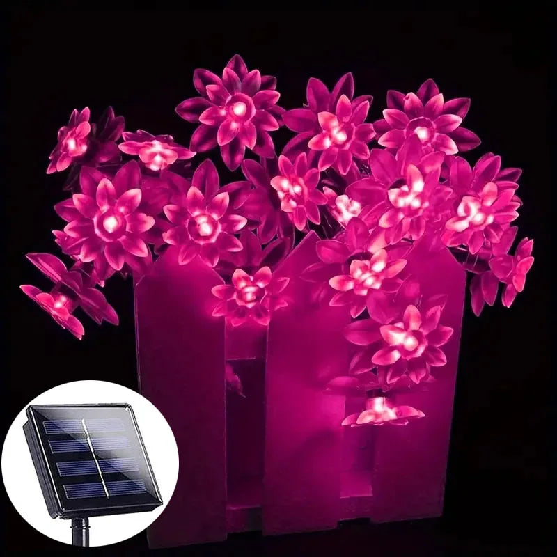 guirlande lumineuse solaire violet blanc fleurs stylisées moderne piquet ajustableextérieur décoration vacances led ip65