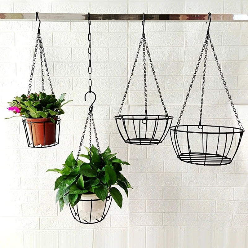 suspension pot fleur chaîne métal crochet support mur déco jardin fibre coco minimaliste rustique