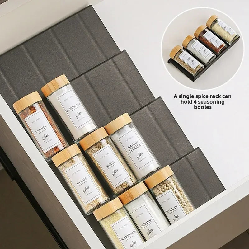 rangements épices noir blanc moderne minimaliste réutilisable plastique texture mat assaisonnement cuisine organisateur