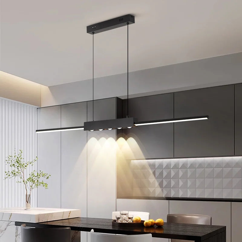 lampe suspendue moderne minimaliste noir salon chambre rectangulaire lisse éclairage 10 15m²