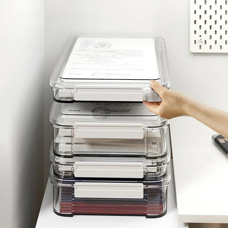 boîtes rangement transparentes réutilisables documents plastique respectueux environnement moderne poignées