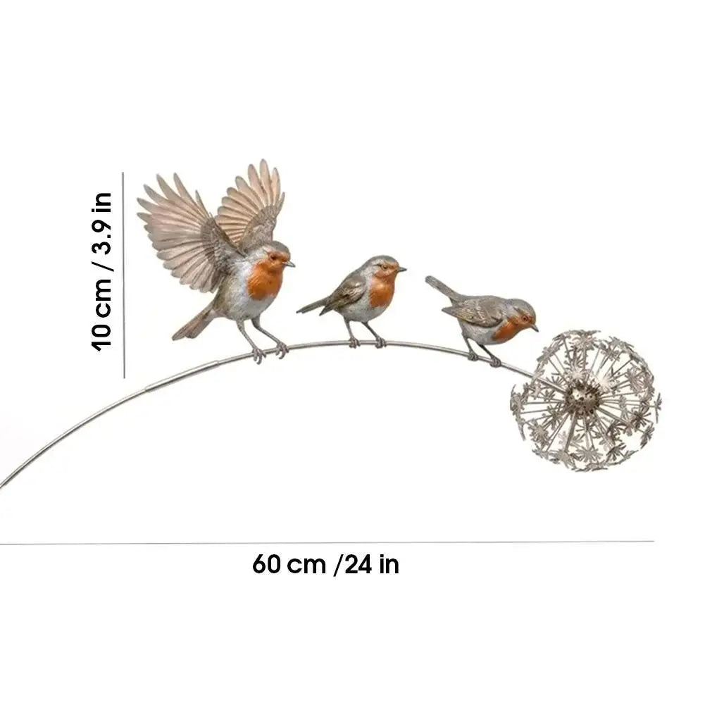 stake jardin moderne oiseaux vol motif pissenlit gris orange brun vert naturelextérieur