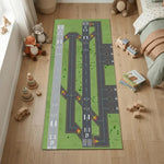 tapis vert gris moderne route marquages voitures salon chambre decoratif aubusson polypropylene polyester