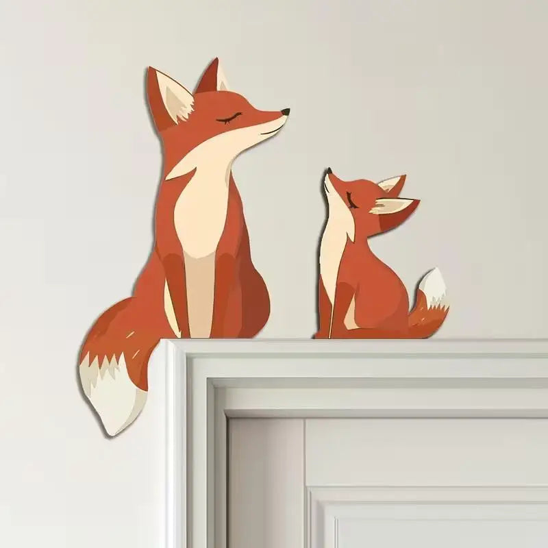 décoration murale renard dessin animé orange bébé porte enfant animaux illustrée simple fixe
