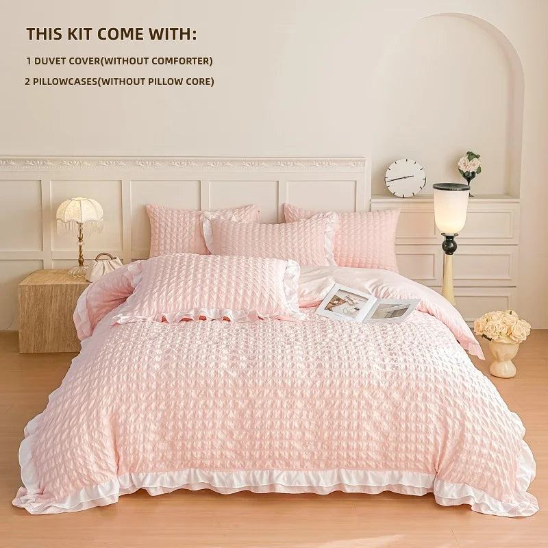 ensemble literie rose clair texture pointe bordures blanches moderne doux pièces 135x200cm 150x200cm 168x229cm