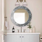 miroir rond mural blanc gris moderne décoration maison tapisserie plantes fixations