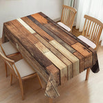 nappe table bois vieilli marron beige rustique vintage rectangle réutilisable polyester modernisée assiettes couverts
