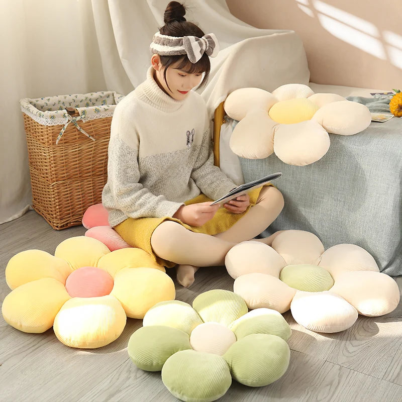 coussin moderne fleuri rayures vertclair rose jaune 35x35cm mousse mémoireforme coton lavable chambre salon