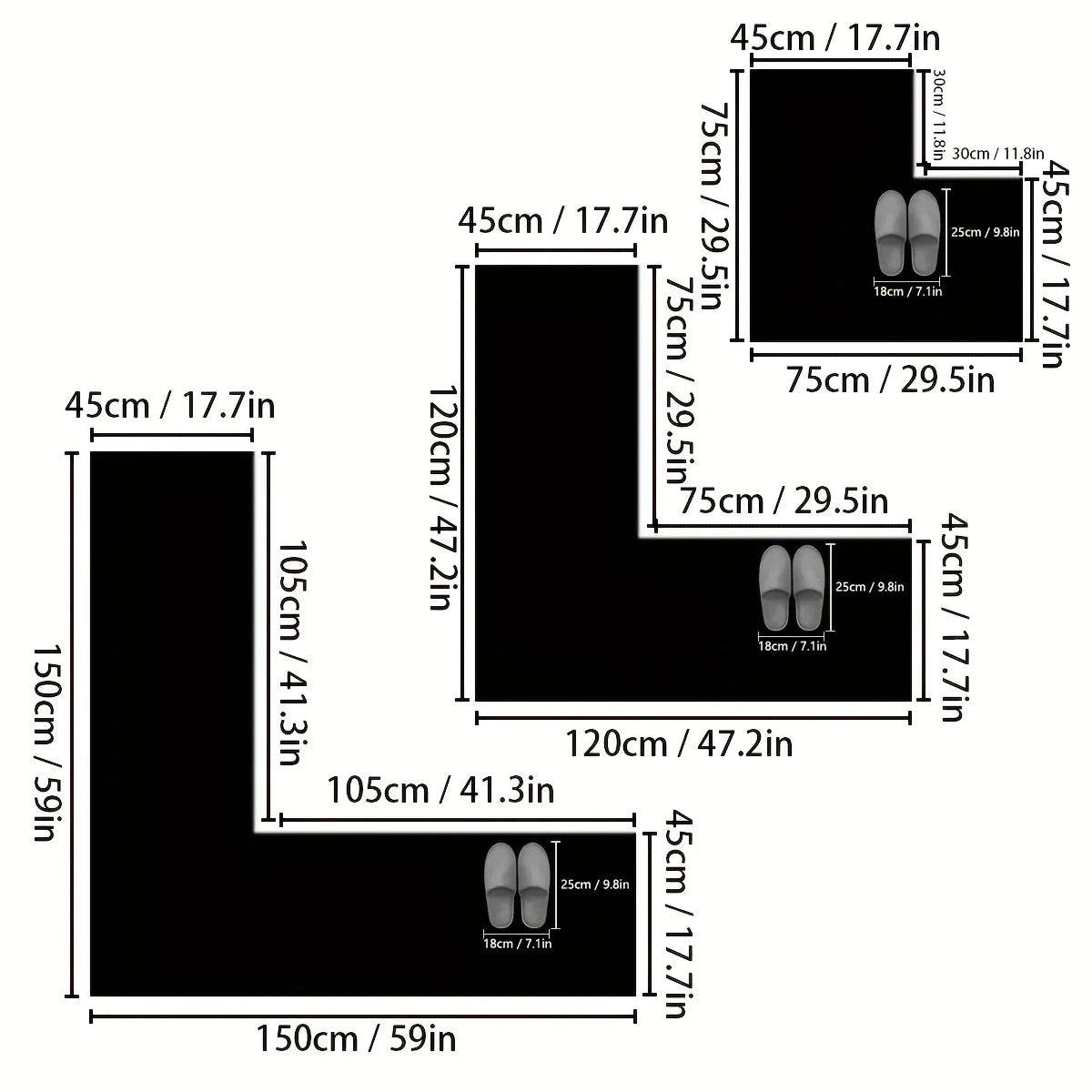 tapis bain gris moderne points noirs fond blanc doux absorbant grande taille 150x45cm