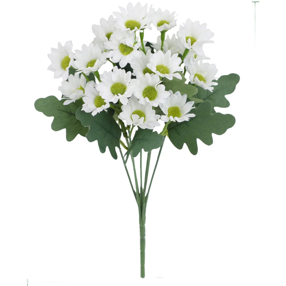 bouquet fleurs artificielles camomille marguerites soie plastique feuilles vertes naturel decoration maison mariage