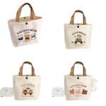 sac main toile imprimé ours blanc marron moderne poignées cuir portable étudiante