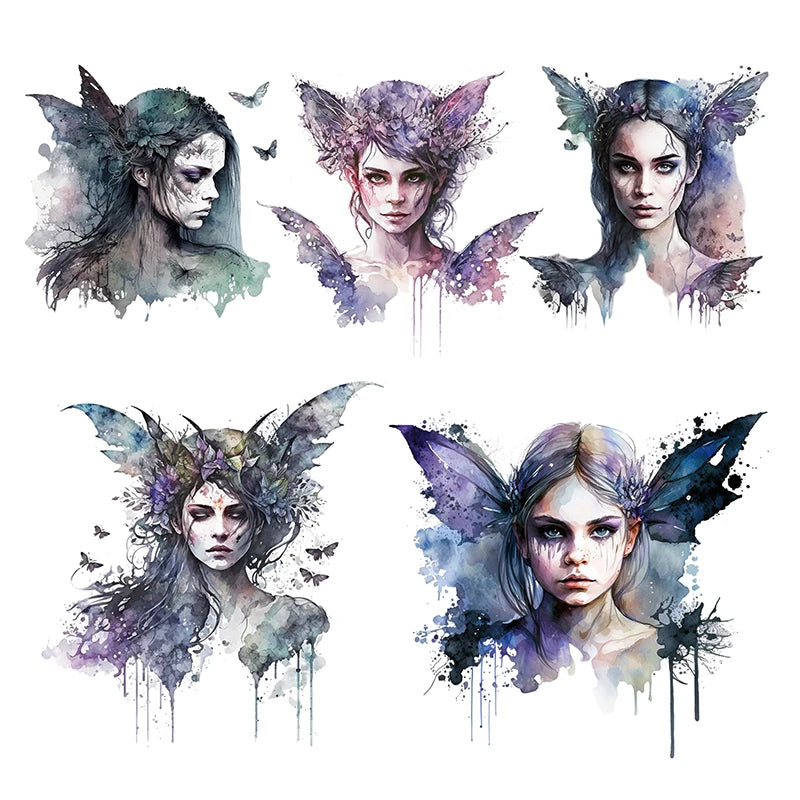 autocollants artistiques romantiques violet bleu noir blanc motifs floraux animaux fées châteaux papillons champignons