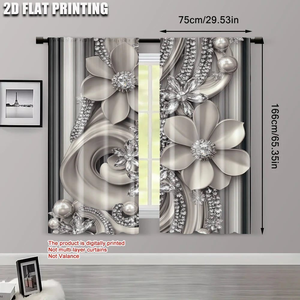 rideau moderne élégant fleurs géométrique opacité gris blanc noir pièces polyester tringle