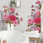 autocollants muraux fleurs pivoine papillons decoration murale rose blanc vert floral