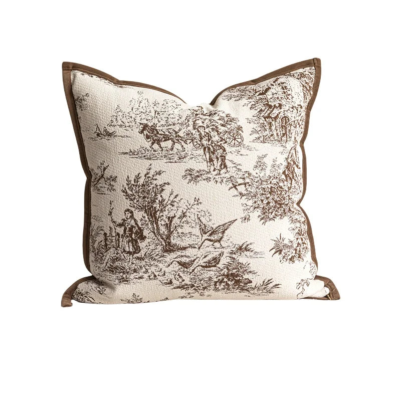 housse coussin carré moderne motif géométrique beige marron franges pompons polyester lit salon voiture