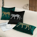 housse coussin brodée léopard velours élégante noir vert décorative maison voiture 45x45cm 30x50cm fixations