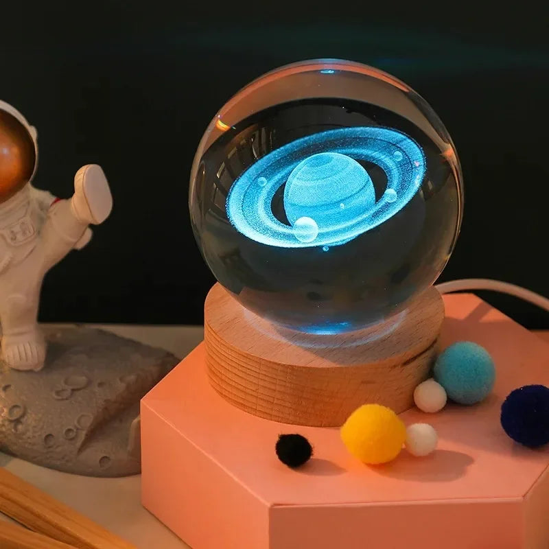 veilleuse boule cristal système solaire galaxie lune lumière rgb décoration
