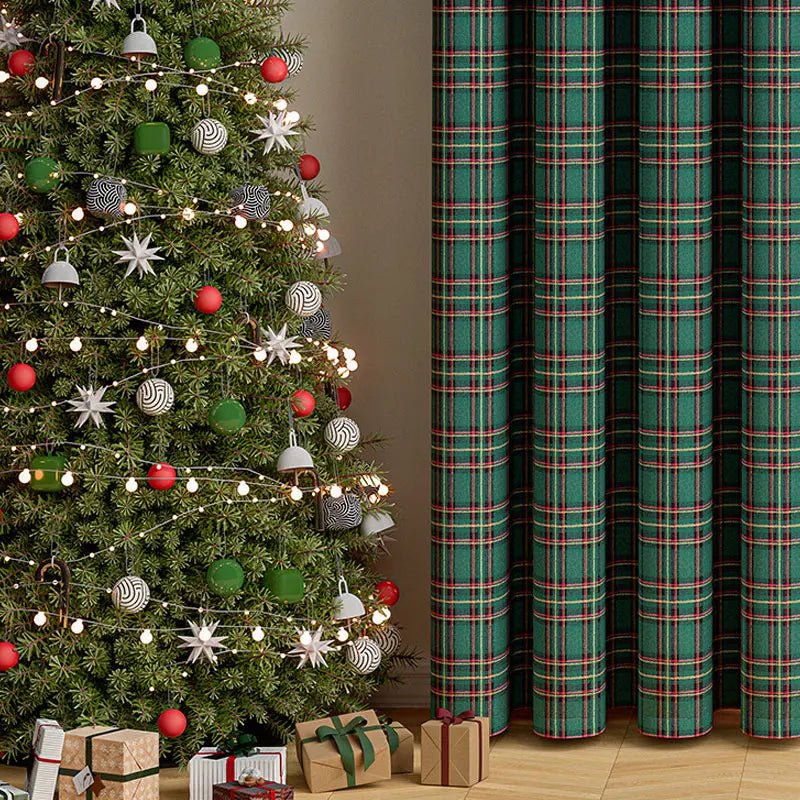 rideau plaid écossais opaque rustique couleur rouge vert noël decoration festive housse polyester moderne