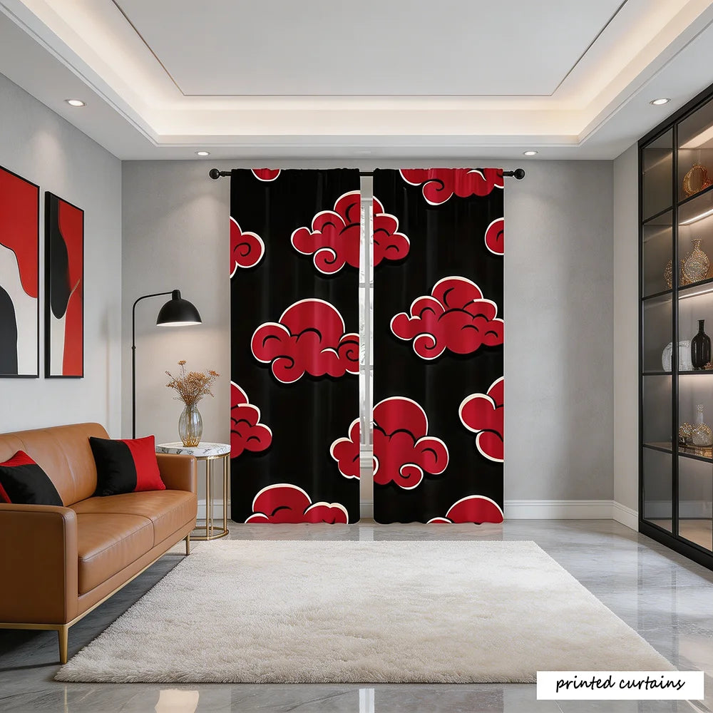 rideau imprimé moderne nuages stylisés noir rouge opacité maison polyester
