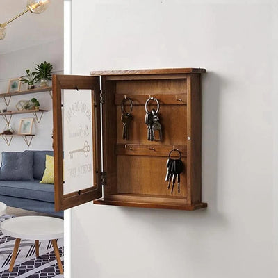 Boîte à clés murale en bois rétro violet avec porte magnétique